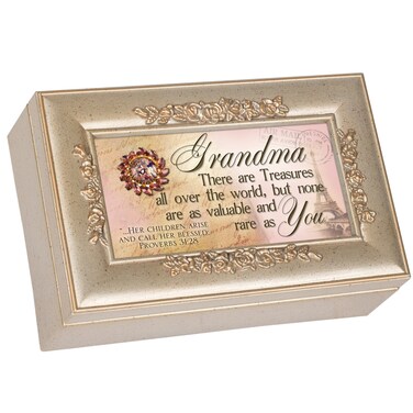 Cottage Garden Grandma Champagne Silver Petite Rose Music Box Plays Amazing Grace