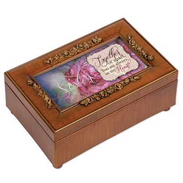 Cottage Garden Sister Always in My Heart Woodgrain Embossed Petite Rose Music Box Plays Wonderful World