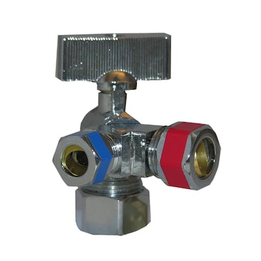 LASCO 069357 Quarter Turn 3Way Valve 58Inch Compression Inlet X 12Inch Compression Outlet X 38Inch Compression Outlet Chrome