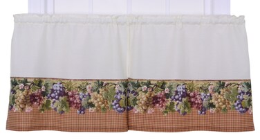 Ellis Curtain Kitchen Collection Tuscan Hills Grapes 60 by 36Inch Tailored Tier Curtains Natural