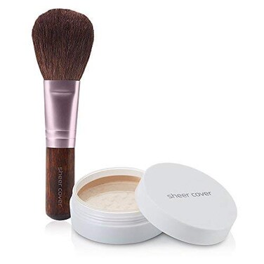 Sheer CoverPerfect Shade  Mineral Foundation Makeup Kit w Free Foundation Brush  Medium Shade  Foundation Powder Makeup and Mineral Makeup Best Full Coverage Foundation 4 Grams