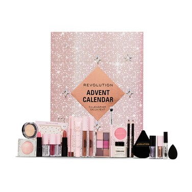 Revolution Beauty 24Piece Holiday Beauty Advent Calendar Makeup Gift Set with Lip Gloss Nourishing Lip Masks Brushes  Brow Gel Vegan  CrueltyFree