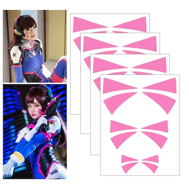 Cosplay Face Temporary Tattoos 12 Tattoos Overwatch DVa Face Tattoo Stickers 2 Sizes Pink
