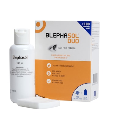 Blephasol Duo 100ml Eyelid Cleansing Micellar Lotion with 100 Cotton Pads for Daily Eyes Care  Preservatives Free  Suitable for Contact Lens Wearers