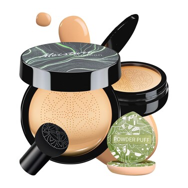 Mushroom Head Air Cushion CC Cream  LongLasting Brightening BB Cream Foundation With Powder Puff for Face Makeup Moisturizing Full Coverage Self Adjusting Concealer Buff Beige