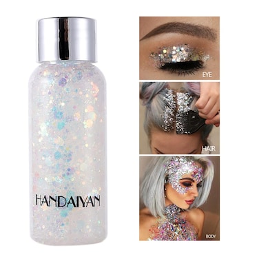 Mermaid Sequins Body Glitter Gel Make Up Long Lasting Glitter for Body Face Hair Eyeshadow Music Festival Party Carnival Long Lasting Face Glitter No Glue Needed and Easy to Remove White