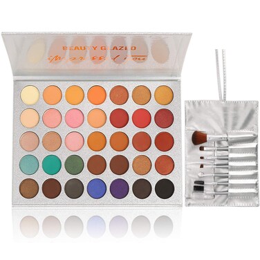 35 Colors Eyeshadow Palette with 7Pcs Makeup Brushes Set All in One Makeup Kit Matte Shimmer Pigmented Eye Shadow Pallete Waterproof Powder Natural Nude Naked Smokey