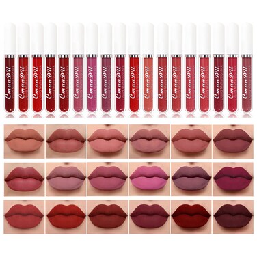 BONNIE CHOICE 18Pcs Matte Liquid Lipstick Set Waterproof Long Lasting NonStick Cup Nude Lipstick Dark Red Lipstick for Women 24 Hour High Pigmented Lip Gloss Set Christmas Gift Sets for Women