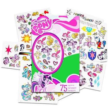 Hasbro My Little Pony Temporary Tattoos  75 Tattoos  Twilight Sparkle Rainbow Dash Fluttershy Pinkie Pie Applejack Rarity Spike The Dragon Princess Celestia and Princess Luna