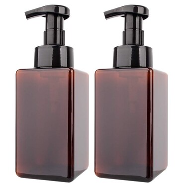 2 Pack Foaming Soap Dispenser 15oz Refillable Foam Liquid Hand Soap Empty Plastic Pump Bottle Container for Bathroom Vanities Kitchen Sink Hospital Clinic Amber Brown 450ml