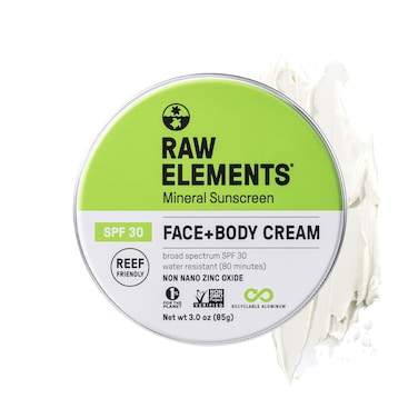 Raw Elements Face and Body Mineral Sunscreen SPF 30 Tin Organic Sunblock Daily Protection Non Toxic Reef Safe Water Resistant Cruelty Free Plastic Free 3 oz Pack of 1
