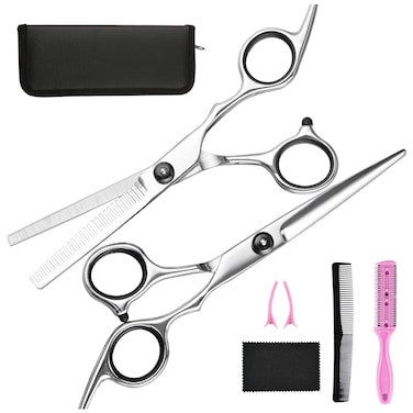 Hair Cutting Scissors Thinning Shears Fcysy Professional Barber Sharp Hair Scissors Hairdressing Shears Kit with Haircut Accessories in Leather Case for Cutting Styling Hair for Women Men Pet 7 Pcs
