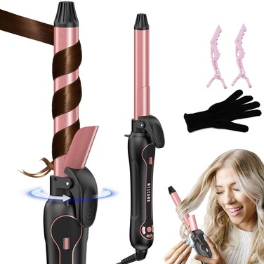 Rotating Curling Iron 1 Inch  Automatic Curling Iron for All Hair Type Fast  Effortless Auto Curling Wand with Fast Heating LCD Display 250F450F for Lasting Beach Waves