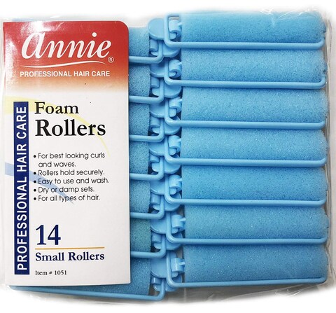 AnnieSalon Style Small Foam Hair Rollers  58 Blue  14 Piece Set  Soft Heatless Hair Curling Tools