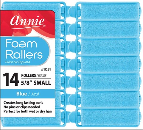AnnieSalon Style Small Foam Hair Rollers  58 Blue  14 Piece Set  Soft Heatless Hair Curling Tools