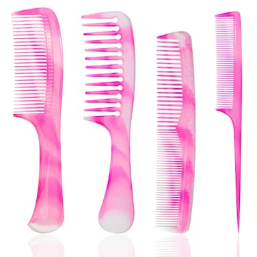 Pink Hair Comb Set  Wide Tooth Fine Tooth Rat Tail and Dual Comb for Women and Men