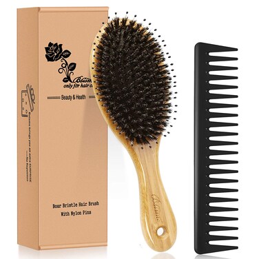 Hair Brush Comb Set Boar Bristle Hairbrush for Curly Thick Long Fine Dry Wet HairBest Travel Bamboo Paddle Detangler Detangling Hair Brushes for Women Men Kids Adding Shine Smoothing Hair