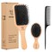 Boar Bristle Hair Brush and Comb Set for Women Men Kids Best Natural Wooden Paddle Hairbrush and Small Travel Styling Brush for Wet or Dry Hair Detangling Smoothing Massaging
