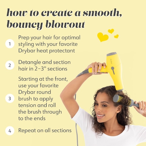 Drybar Buttercup 1875W Blow Dryer  Fast Even Drying Hair Dryer with Ionic Technology for Smooth Shiny Blowouts  Reduced Frizz