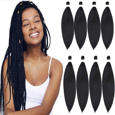 Pre Stretched Braiding Hair 8 Packs 24 Inch Professional Pre Stretched Crochet Hair For Human Braiding Or Twist Natural Black Yaki Perm Straight Synthetic Hair Extension For Women24 1B