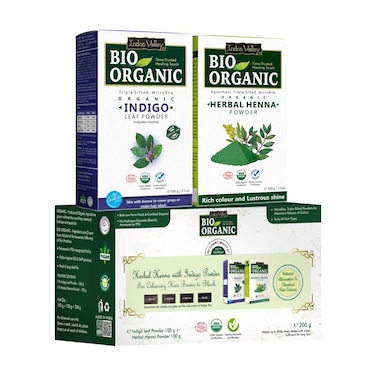 INDUS VALLEYBio Organic 100 Pure Indigo Powder  Herbal Henna Powder Hair Color Combo Kit for Natural Hair Dyeing  Black Indigo  100 gm Each Without Preservatives