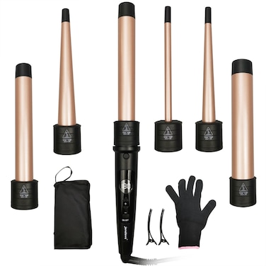 6 in 1 Hair Wand Curling Iron  Janelove 180450 LongLasting Ceramic Hair Curlers 035 to 125 inch Curling Wand Set for All Women Hair 110220V Hair Waver with LCD Gold