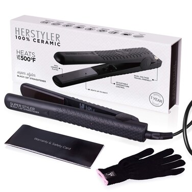 Herstyler Superstyler Onyx Ceramic Flat Iron Ceramic Hair Straightener With Adjustable Temperature Travelfriendly Dual Voltage Flat Iron