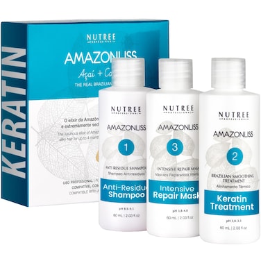 Amazonliss Keratin Hair Treatment Set 203 Fl Oz  Natural Ingredients ACAI Smooths Softens Moisturizes Adds Shine Reduces Frizz Packaging may vary