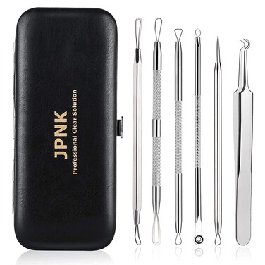 JPNKBlackhead Remover Tool Comedones Extractor Acne Removal Kit for Blemish Whitehead Popping 6 Pcs Zit Removing for Nose Face Tools with a Leather Bag