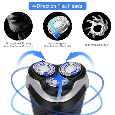 Mens Electric Shaver  MAXT Corded and Cordless Rechargeable 3D Rotary Shaver Razor for Men with Popup Sideburn Trimmer Wet and Dry with Wall Adapter 100240V