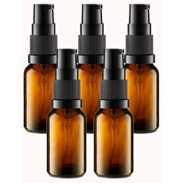 5 Pack Empty Refillable Glass Amber Pump Bottle Ideal for Lotion Cream Essential Oil Travel Small Container15ml