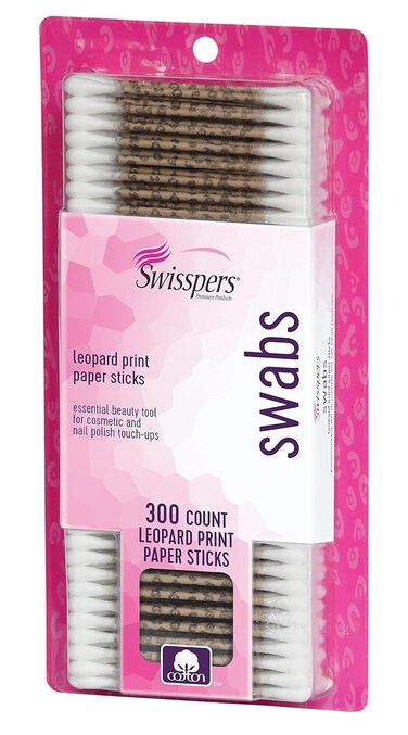 SwisspersPremium Cotton Swabs 100 Pure Cotton Tips Leopard Print Paper Sticks 300 Count Pack