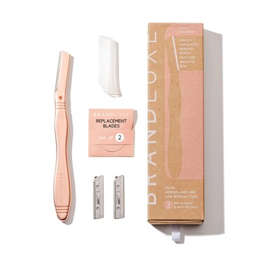 Dermaplaning Tool for Face Eyebrow Shaping Hair Removal and Exfoliation Ecofriendly design Includes 3 Swedish stainless steel blades in RoseGold Starter Kit