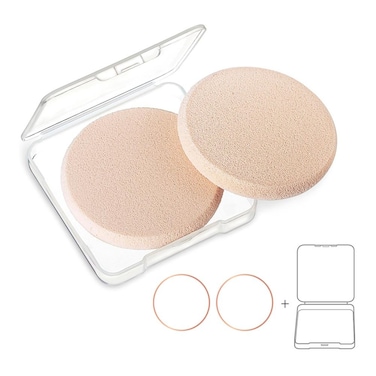 KOOBA 2pcs Round Makeup Sponges with 1 Travel Case Beauty Face Primer Compact Powder Puff Blender Sponge Replacement for Cosmetic Flawless Foundation Sensitive and All Skin Types