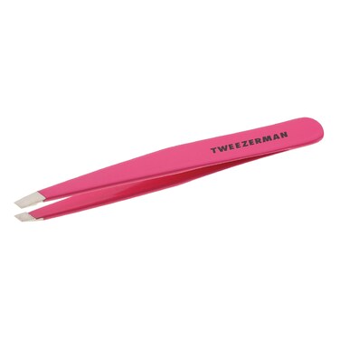 Tweezerman Stainless Steel Slant Tweezer  Eyebrow Tweezers for Women and Men Neon Pink