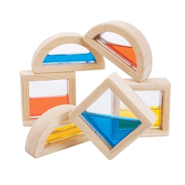 PlanToys 6 Piece Water Block Building  Color Mixing Learning Toy 5523  Sustainably Made from Rubberwood and NonToxic Paints and Dyes
