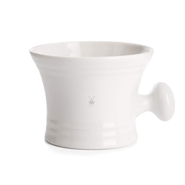 MUHLE White Porcelain Platinum Rim Shaving Mug  Shave Dish Accessory for Soaps and Creams Modern White Design