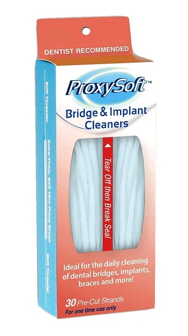 Dental Floss for Bridges and Dental Implants for Optimal Oral Hygiene  Floss Threaders for Bridges and Implants with ExtraThick Proxy Brush  Bridge and Implant Cleaners 30 Strands by ProxySoft