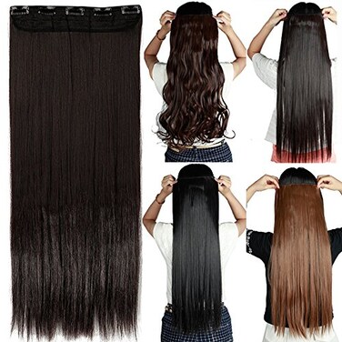 Snoilite 26 Straight Curly 34 Full Head One Piece 5clips Clip in Hair Extensions Long Poplar Style for Women Gifts 22colors 26  Straight dark brown