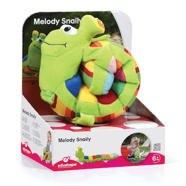 Edushape Melody Snaily Musical Plush Toy  Soft Snail Infant Musical Animal with Sound Keyboard  Straps for Attaching to Car Crib or Stroller On the Go  Musical Sensory Developmental through Sound