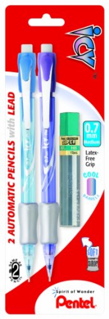Pentel Icy Automatic Pencil with Lead 07 mm Assorted Barrels 2 Pack AL27TLBP2
