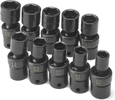 10 Piece 38 Drive 6 Point Swivel Metric Impact Socket Set