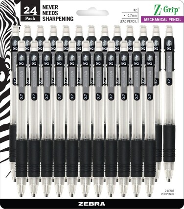 Zebra Pen ZGrip Mechanical Pencil 07mm Point Size HB 2 Graphite Black Grip 24 Pack