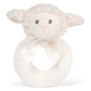 Bearington Baby Lamby 55 Inch Cream Lamb Plush Stuffed Animal Soft Baby Rattles and Plush Rings