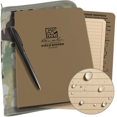 Rite In The Rain Weatherproof Binder Kit Multicam Cordura Cover Tan Binder 50 Sheets Tan Universal Loose Leaf Weatherproof Pen No 9200MKIT 8875 x 575 x 0625