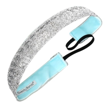 Sweaty Bands Womens and Girl Headband  NonSlip VelvetLined Glitter Hairband  Viva Diva Silver 1Inch