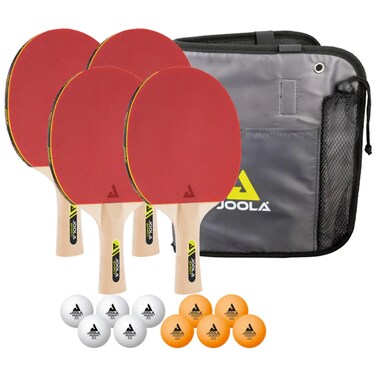 JOOLA Family Premium Table Tennis Bundle Set  4 Regulation Ping Pong Paddles 10 Training 40mm Ping Pong Balls and Carrying Case  For Training and Recreational Play  Indoor and Outdoor Compatible