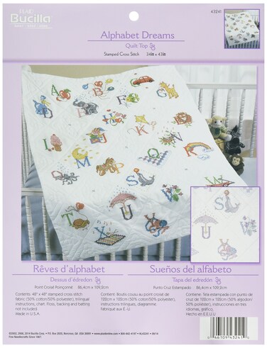 Bucilla Stamped Cross Stitch Baby Quilt Top 34 by 43Inch 43241 Alphabet Dreams