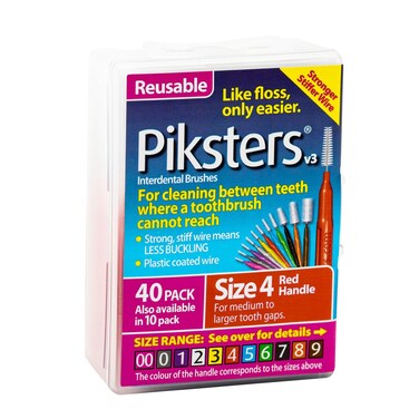 Piksters Interdental Brushes 40 Pack Size 4 Red