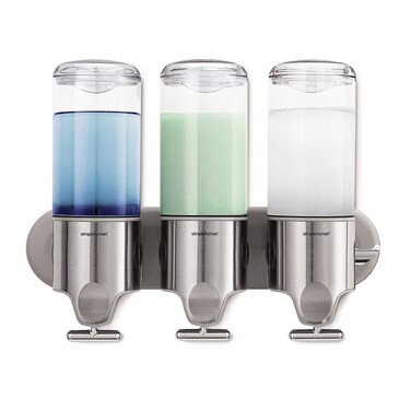 simplehuman Triple Wall Mount Shower Pump 3 x 15 fl oz Shampoo and Soap Dispensers Stainless Steel
